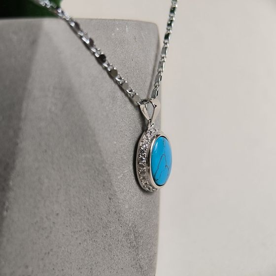 Silver pendant with fianites, turquoise