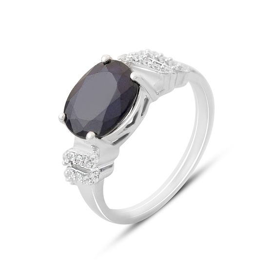 Серебряное кольцо с сапфиром 3.507ct, фианитами
