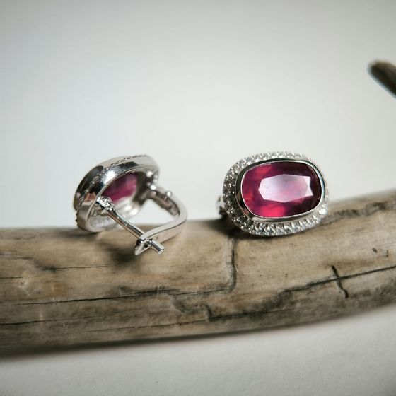 Серебряные серьги с рубином 12.095ct