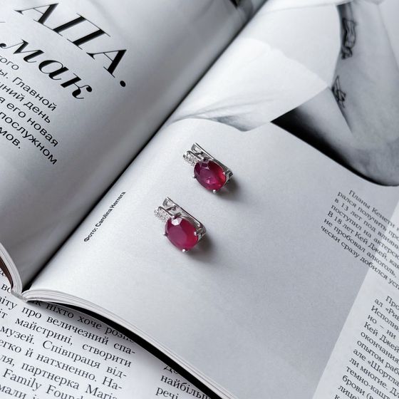 Серебряные серьги с рубином 7.507ct