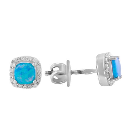 Серебряные серьги с опалом 0.779ct, фианитами