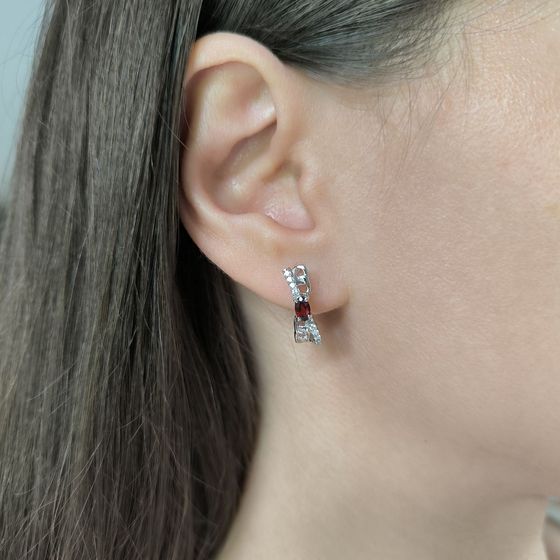 Silver Earrings with 0.913ct Garnet, Fianites