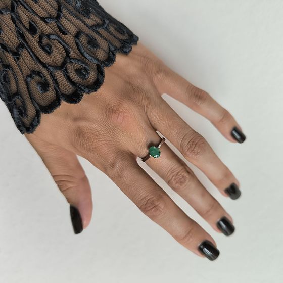 Silver ring with a 0.743-carat emerald and cubic zirconia