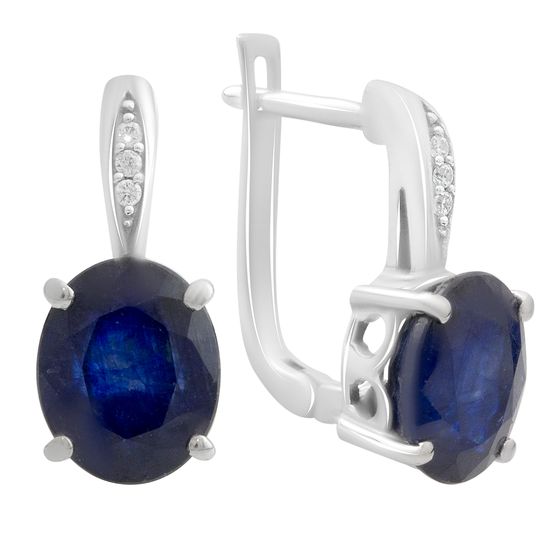 Silver earrings with a 6.528-carat sapphire and cubic zirconia