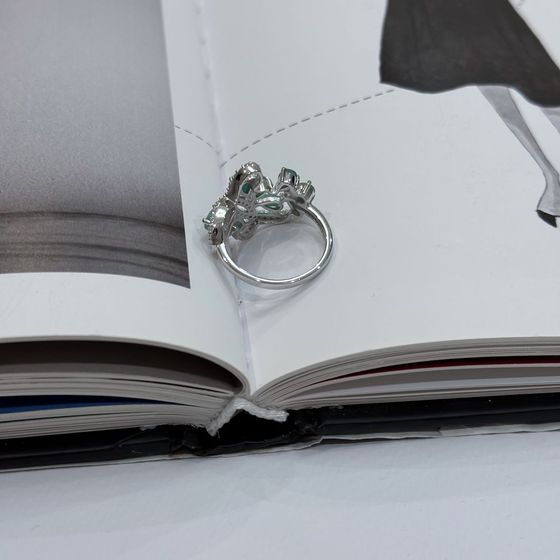 Silver ring with emerald, fianites