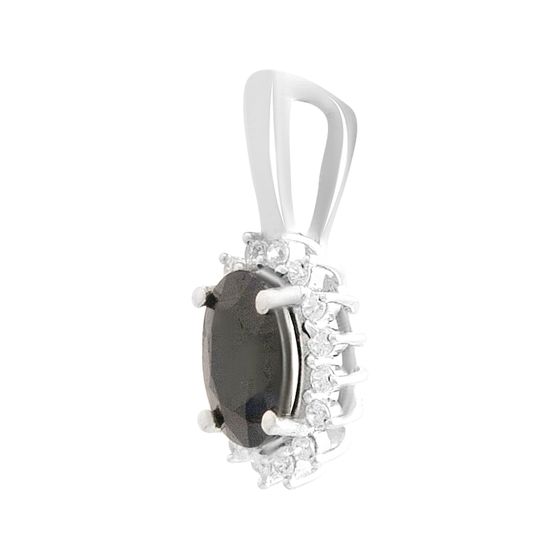 Silver pendant with a 1.098-carat sapphire and cubic zirconia