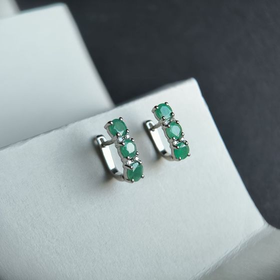 Срібні сережки зі смарагдом 3.263ct