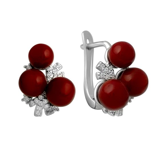 Silver earrings with coral, fianites