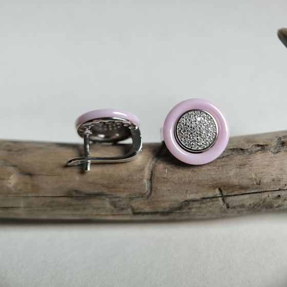 Серебряные серьги с керамикой, фианитами