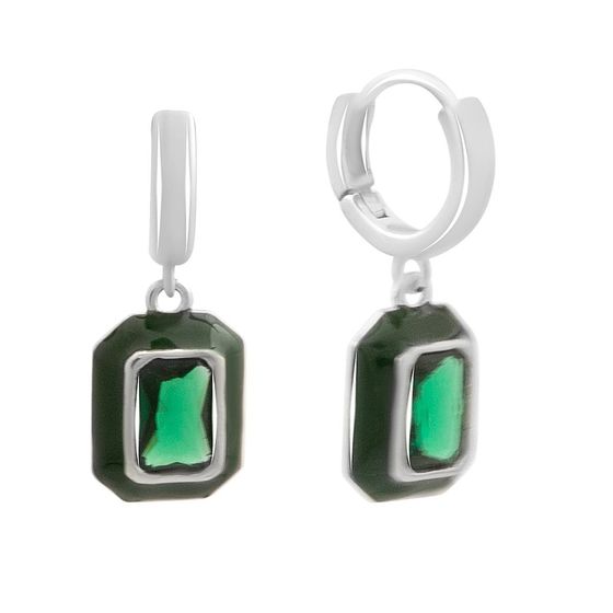 Срібні сережки з фіанітами, емаллю