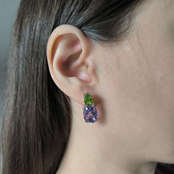 Silver earrings with amethyst, chrysolite