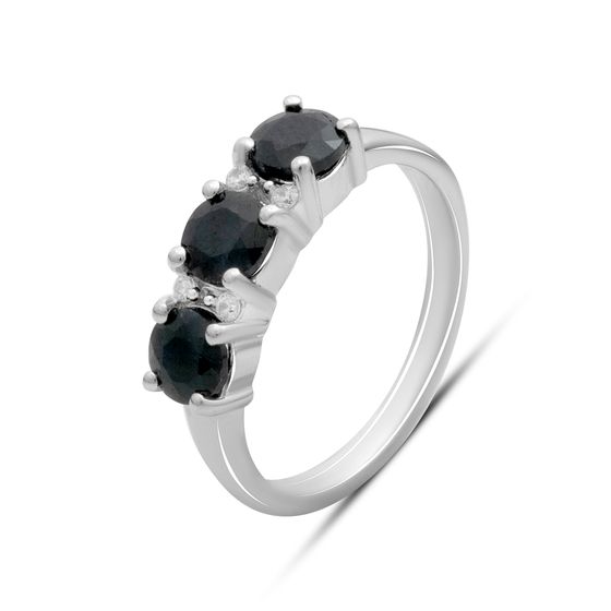 Срібна каблучка з сапфіром 2.087ct, фіанітами