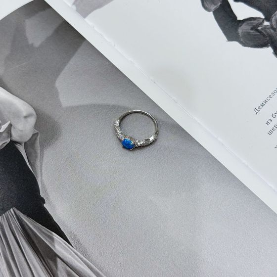 Silver ring with opal and cubic zirconia