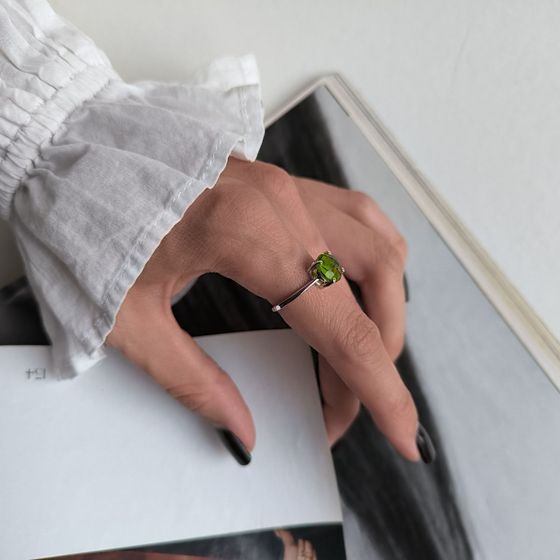Silver ring with a 2.285-carat chrysolite