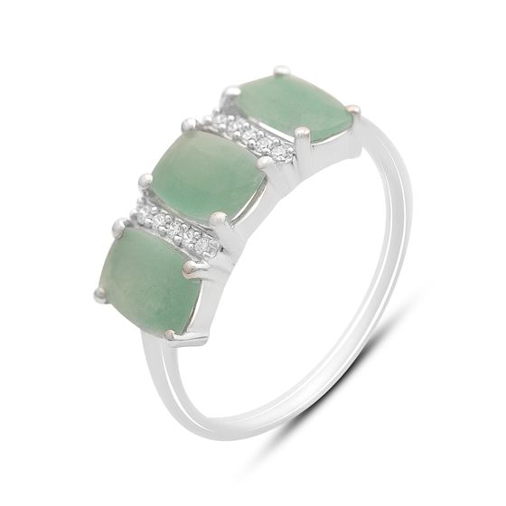 Silver ring with emerald, fianites