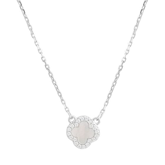 Серебряное колье с перламутром, фианитами