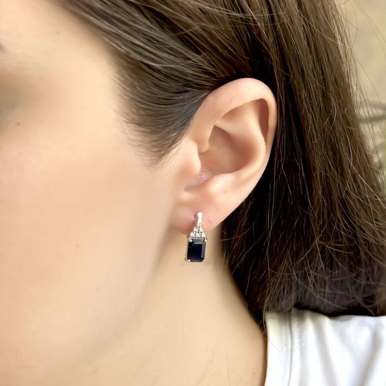 Срібні сережки з сапфіром 3.863ct, фіанітами