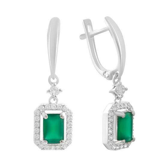 Срібні сережки з агатом 3.036ct, фіанітами