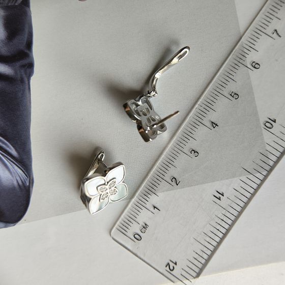 Silver earrings with mother-of-pearl, fianites