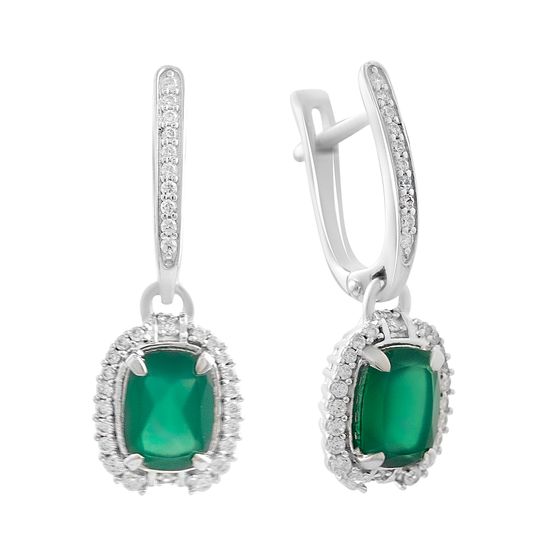 Срібні сережки з агатом 3.132ct, фіанітами