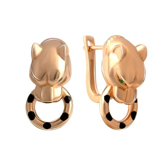 Золотые серьги с фианитами 0.04ct, емаллю