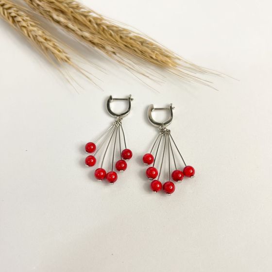 Silver earrings with coral