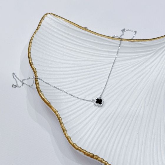Sterling silver necklace with onyx, fianites
