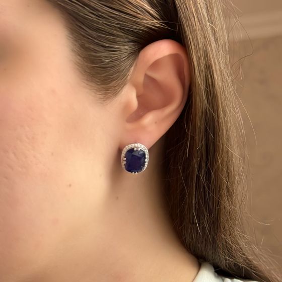 Срібні сережки з сапфіром 14.84ct, фіанітами