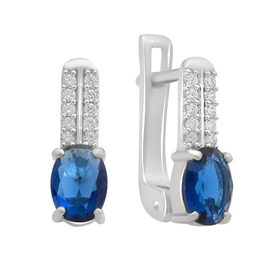 Серебряные серьги с сапфиром nano 1.41ct, фианитами