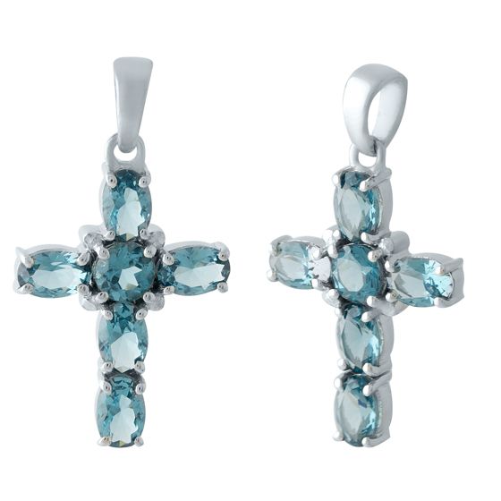 Серебряный крестик с топазом Лондон Блю