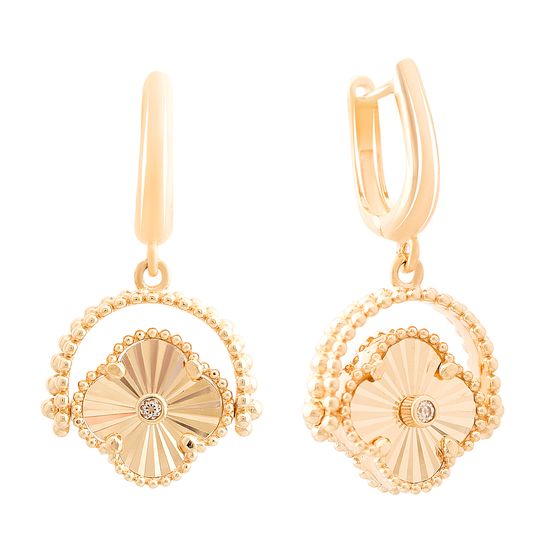 Золотые серьги с перламутром, фианитами 0.02ct