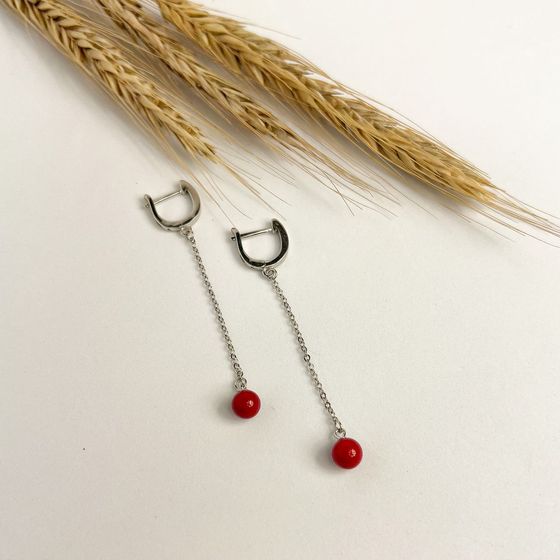 Silver earrings with coral