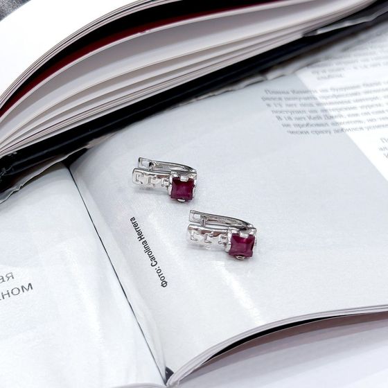 Срібні сережки з рубіном 1.76ct