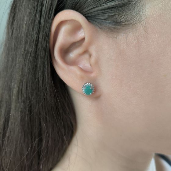 Срібні сережки зі смарагдом, фіанітами