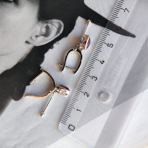 Серебряные серьги с рубином 2.4ct, фианитами