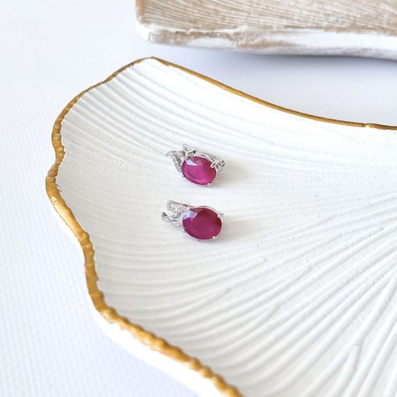 Серебряные серьги с рубином 7.97ct, фианитами