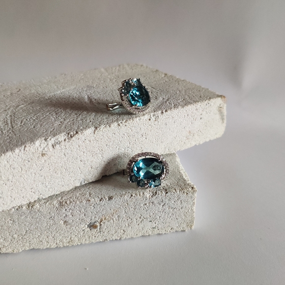 Серебряные серьги с топазом Лондон Блю 6.91ct