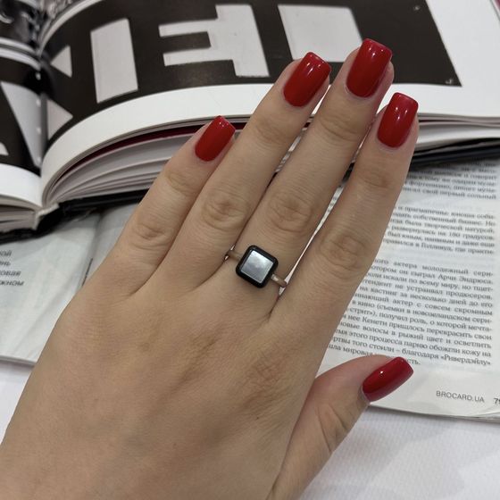 Silver ring with onyx, mother-of-pearl