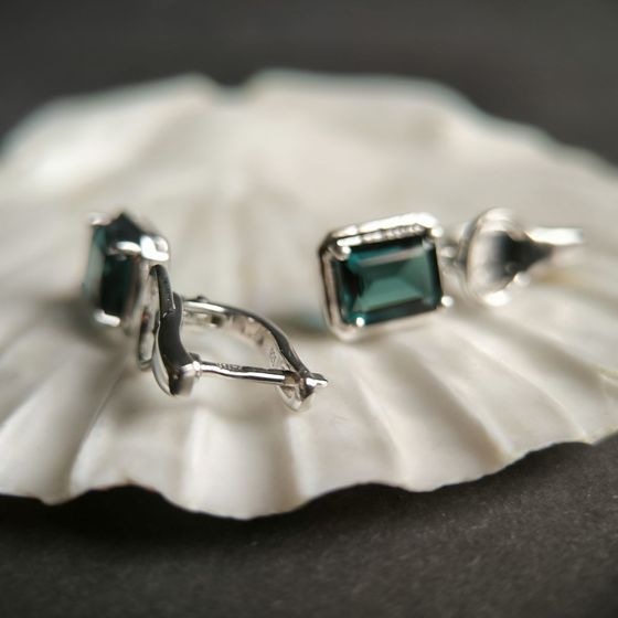 Серебряные серьги с топазом Лондон Блю 3.792ct