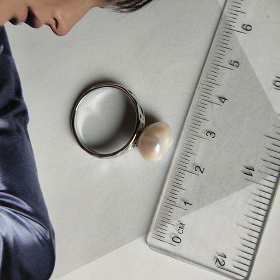 Silver ring with baroque pearls