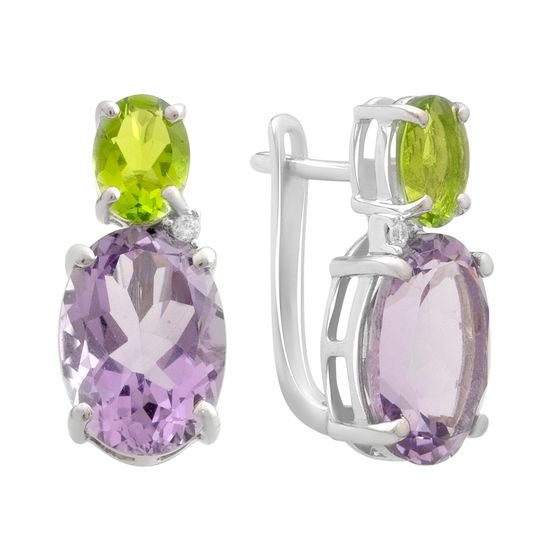 Silver earrings with amethyst, chrysolite