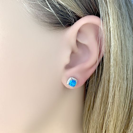 Серебряные серьги с опалом 0.779ct, фианитами