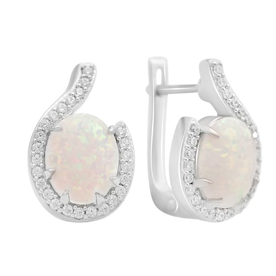 Срібні сережки з опалом 2.633ct, фіанітами