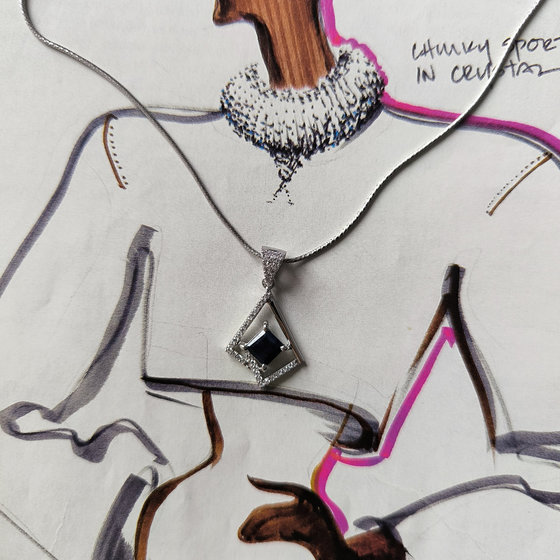 Серебряная подвеска с сапфиром 1.859ct, фианитами