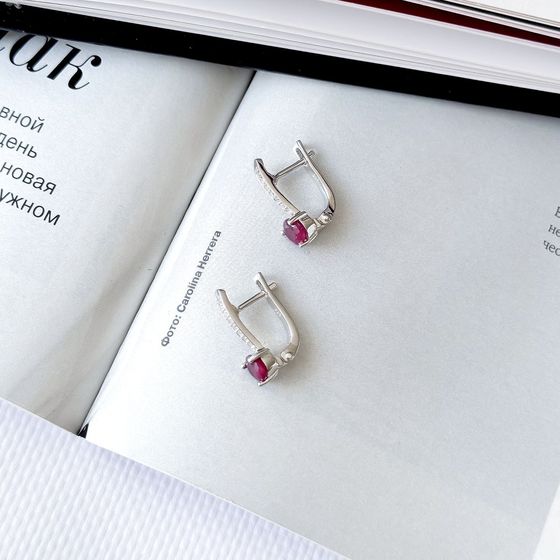 Sterling silver earrings with 1.476ct ruby, fianites