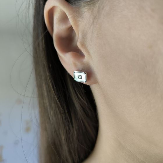 Silver earrings with mother-of-pearl, fianites