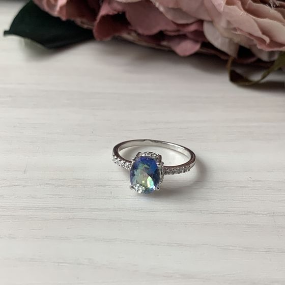 Silver ring with a mystic topaz