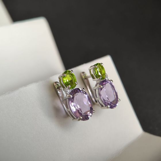 Silver earrings with amethyst, chrysolite
