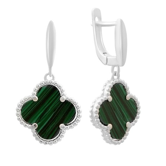 Silver earrings with malachite