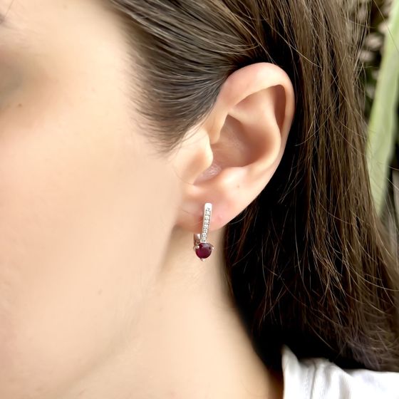 Sterling silver earrings with 1.476ct ruby, fianites